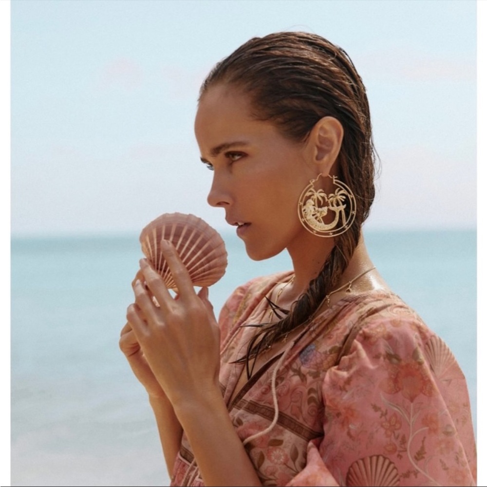 Rare Spell and the Gypsy Mermaid Hoop Earrings NWT 22k Gold Vermeil